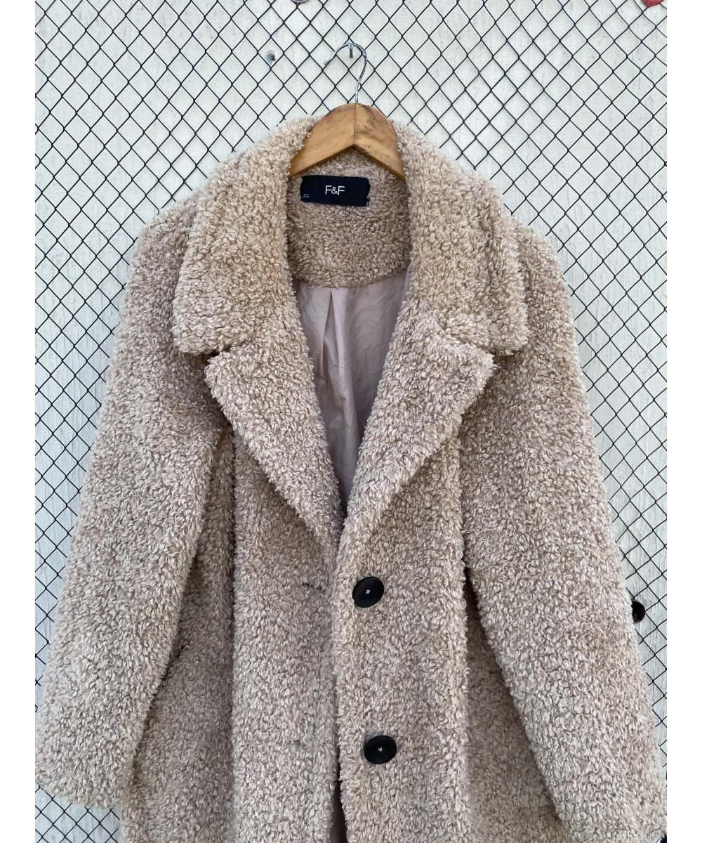 Beige, long, teddy coat