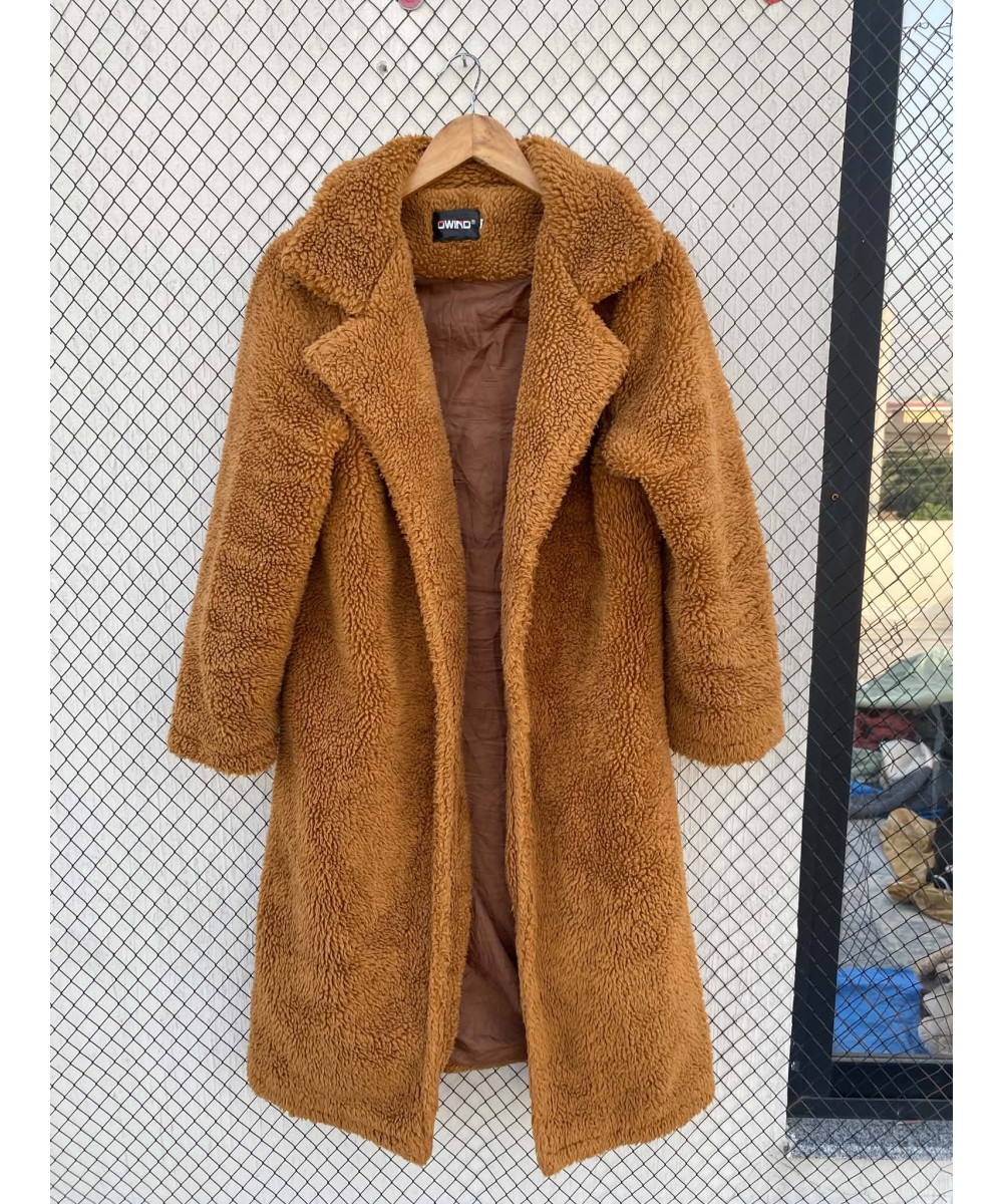 Rust brown-colored, long, teddy coat