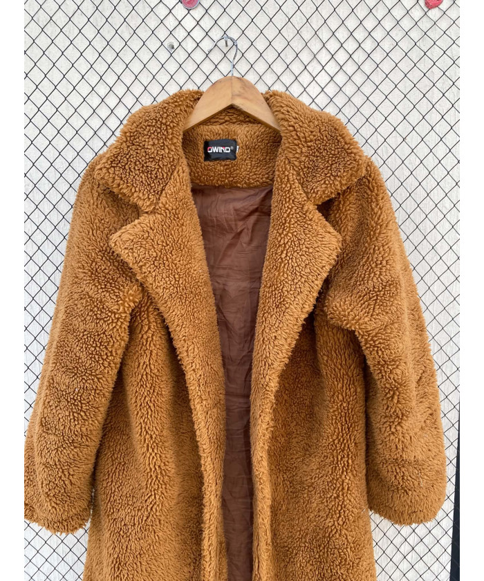 Rust brown-colored, long, teddy coat