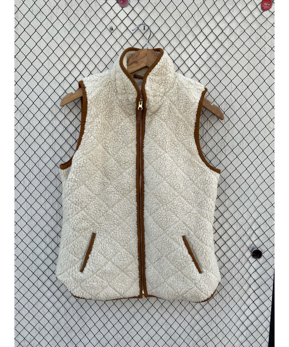 Off-white colored, teddy, zipper, vest jacket