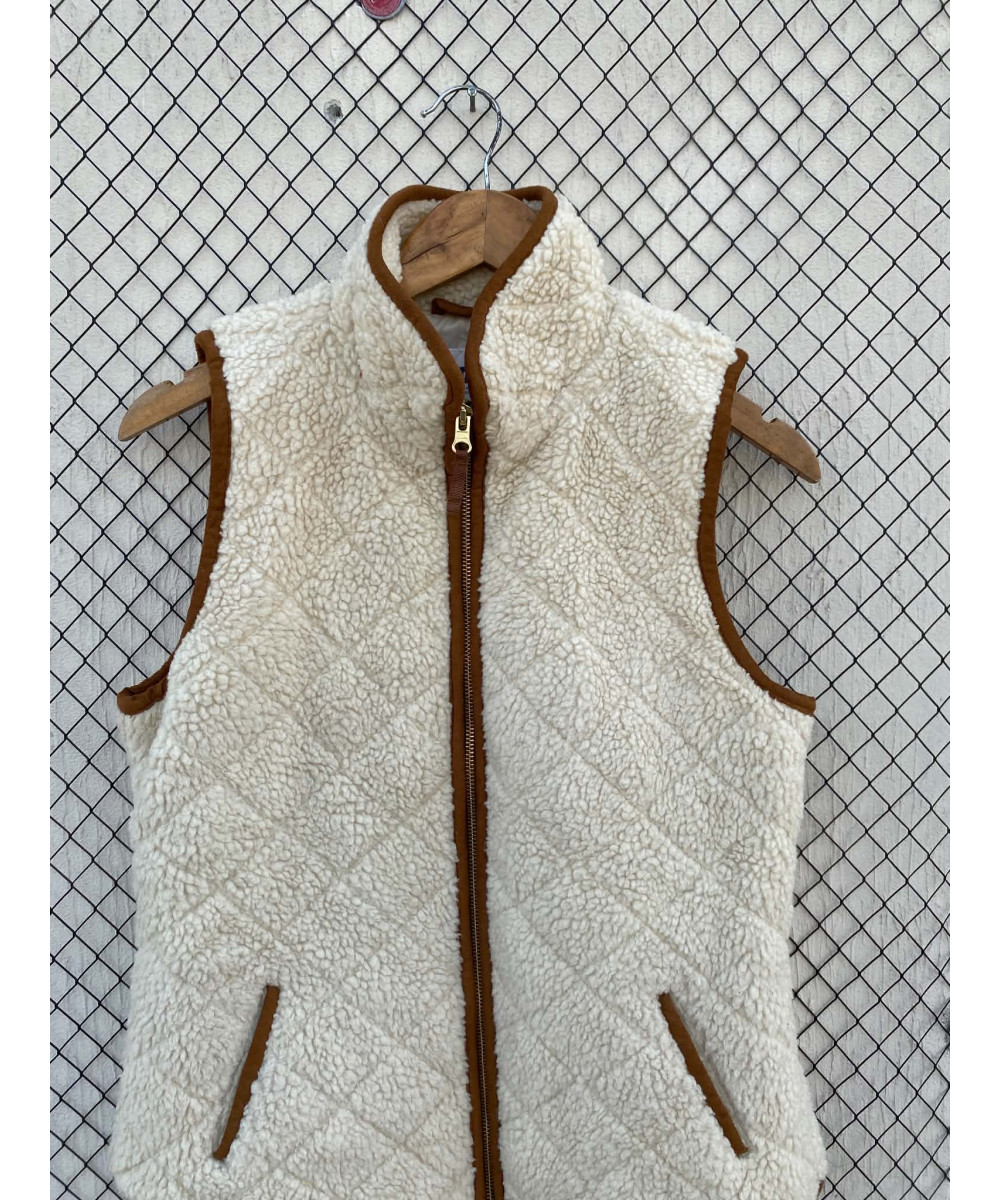 Off-white colored, teddy, zipper, vest jacket