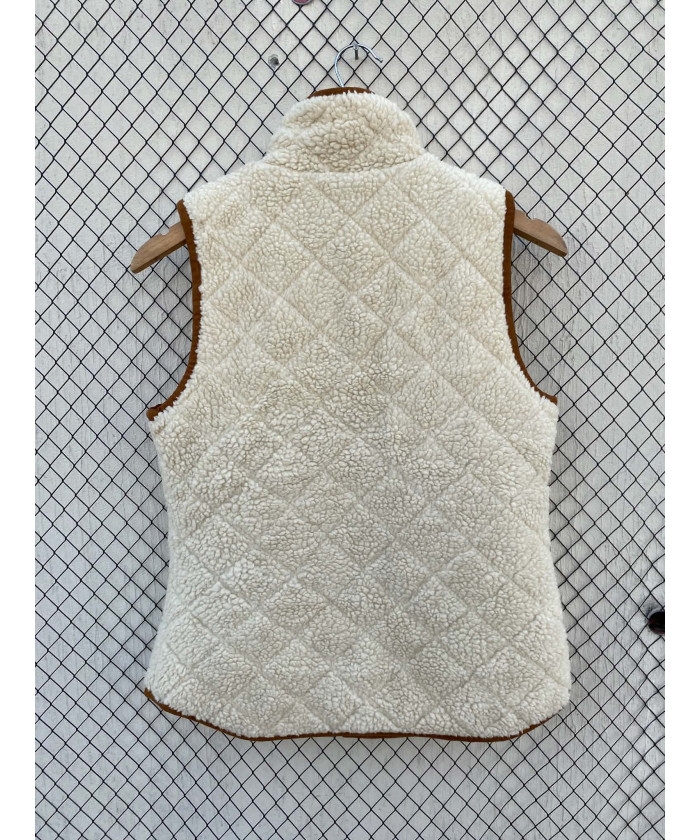 Off-white colored, teddy, zipper, vest jacket
