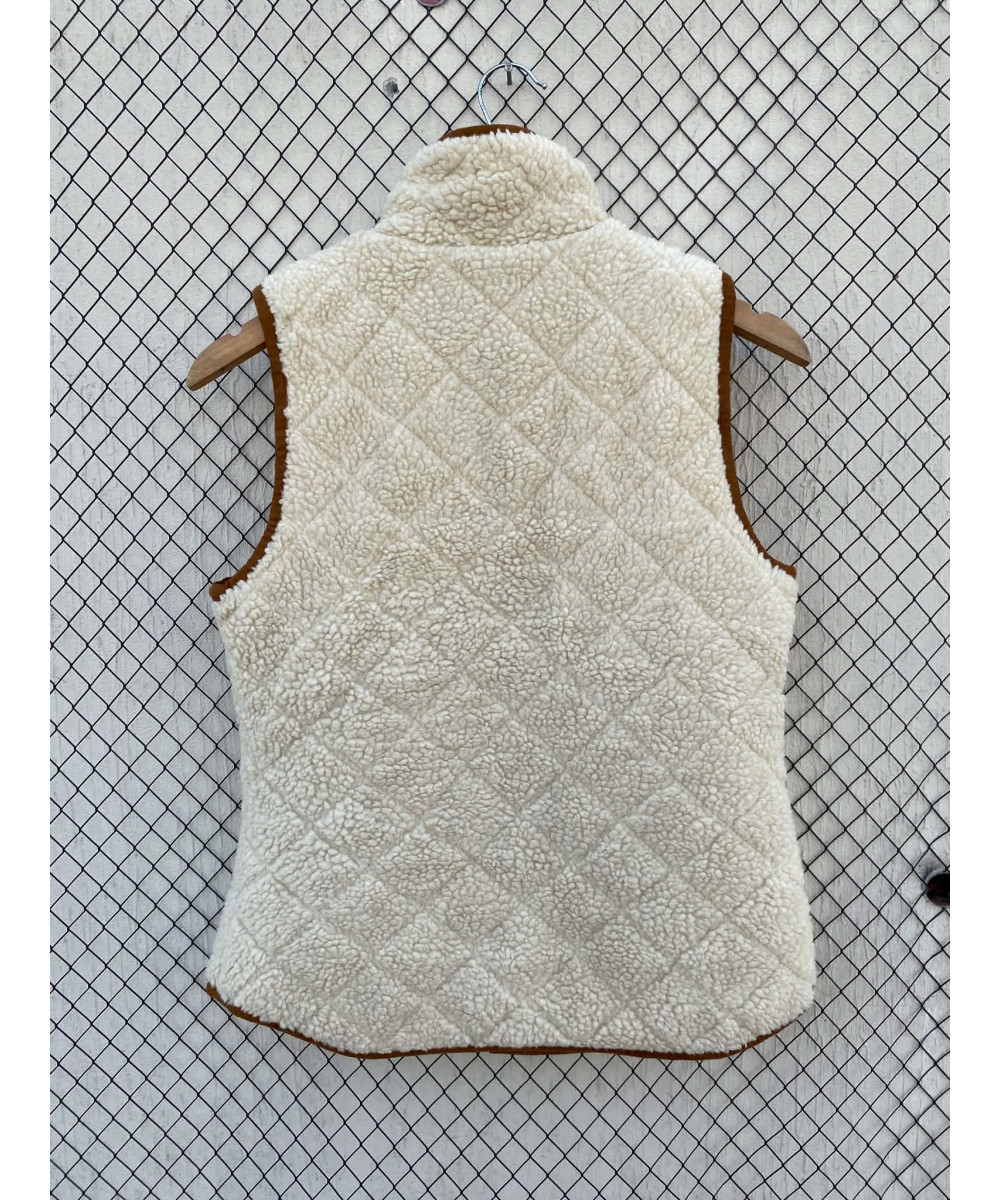 Off-white colored, teddy, zipper, vest jacket
