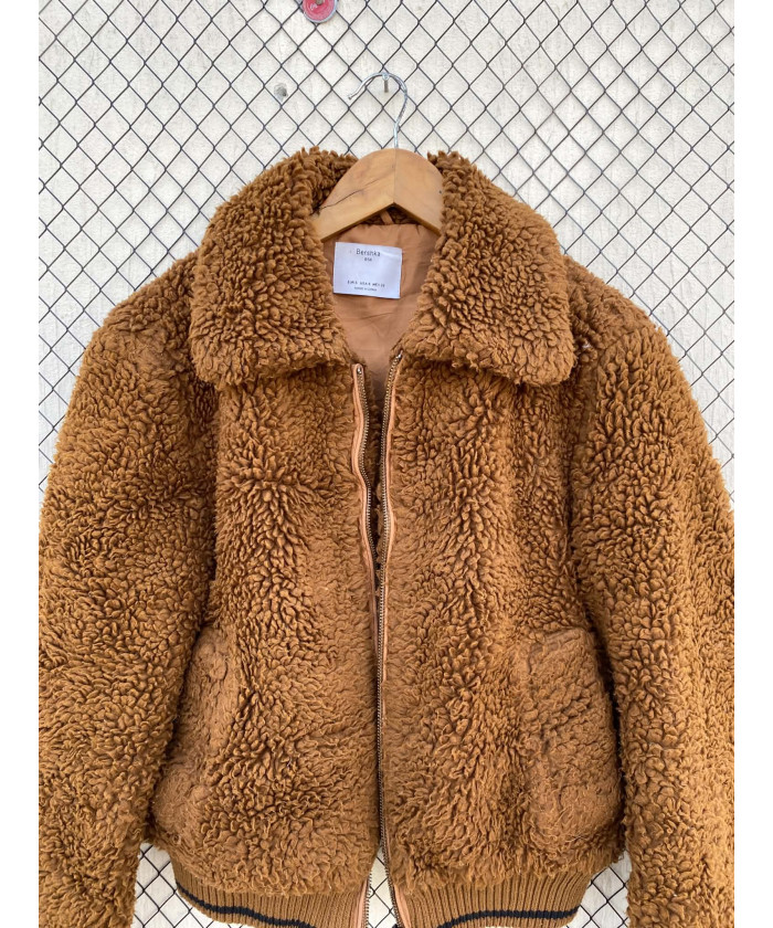 Rust brown-colored, teddy, zipper jacket