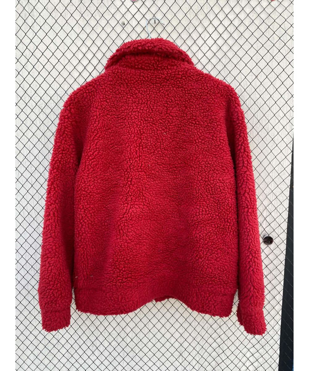 Red, teddy, zipper jacket