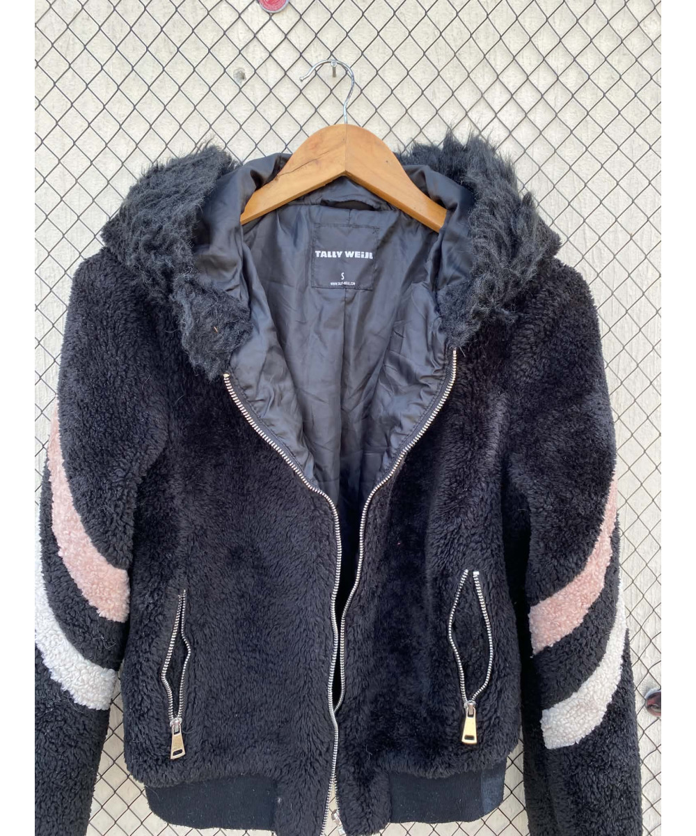 Black, faux fur, hooded, zipper jacket