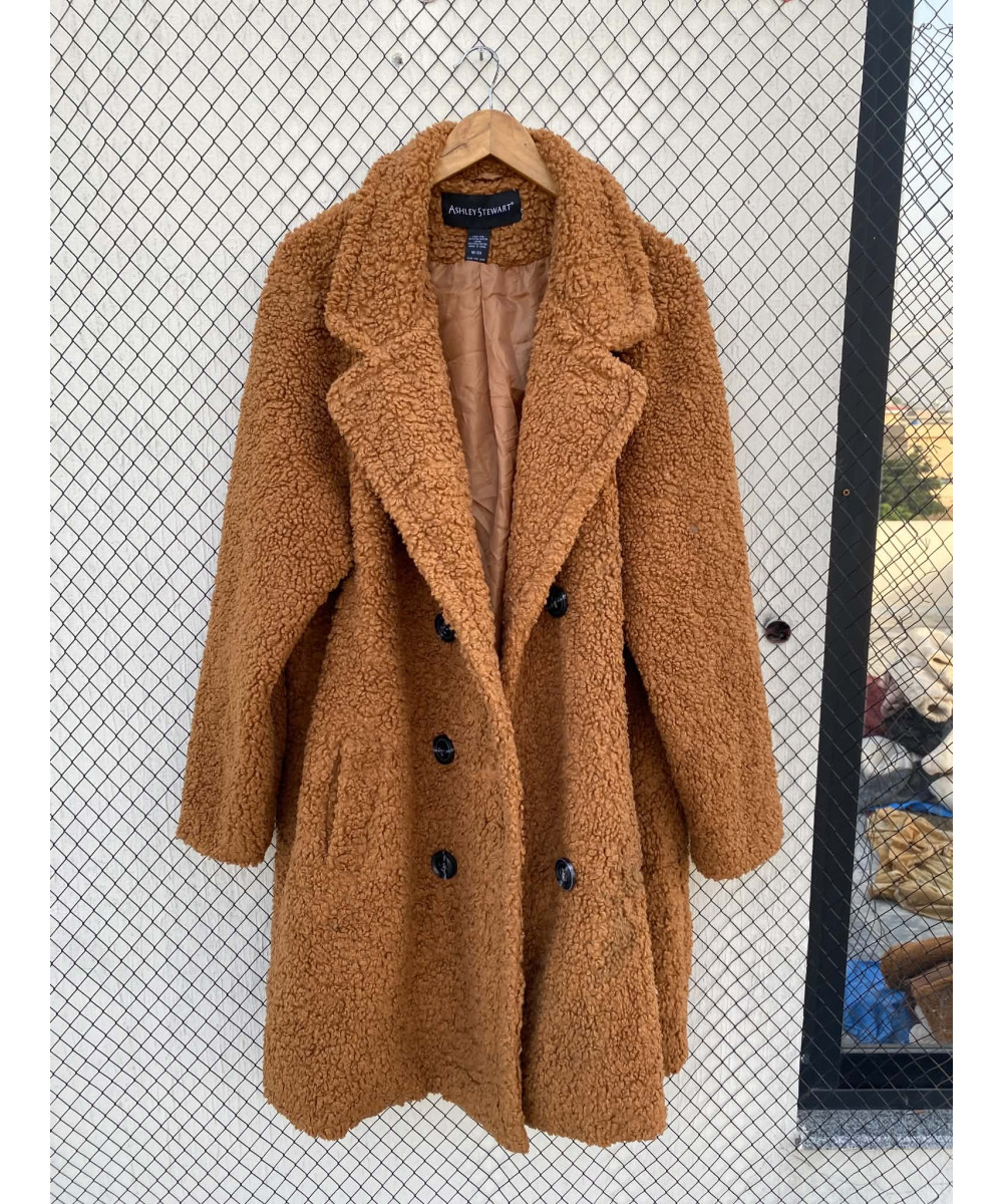 Rust brown-colored, long, teddy coat