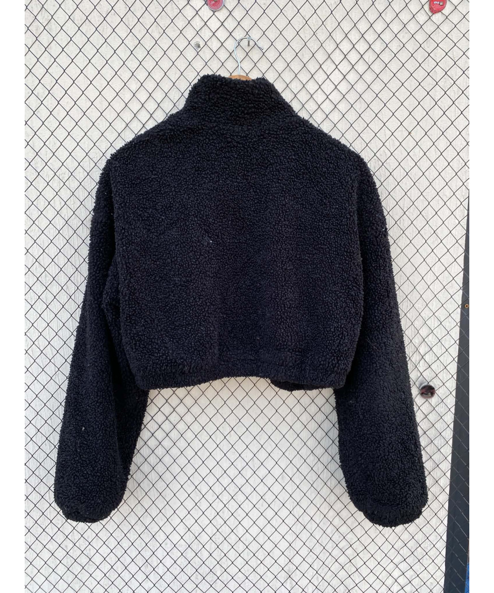 Black, crop, teddy, zipper jacket