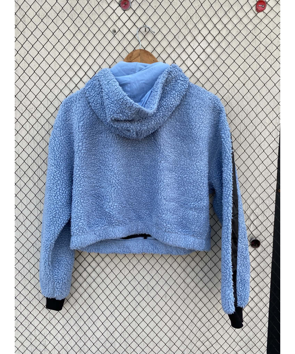 Blue, teddy, crop, hooded pullover