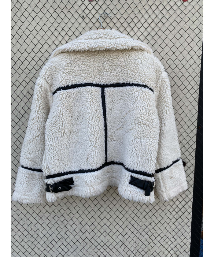 White, teddy, zipper jacket