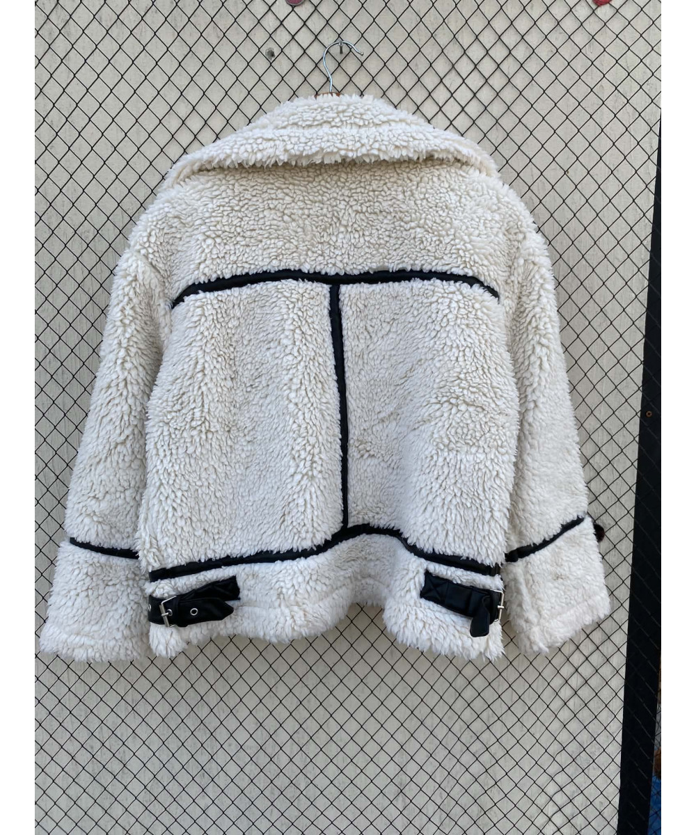 White, teddy, zipper jacket