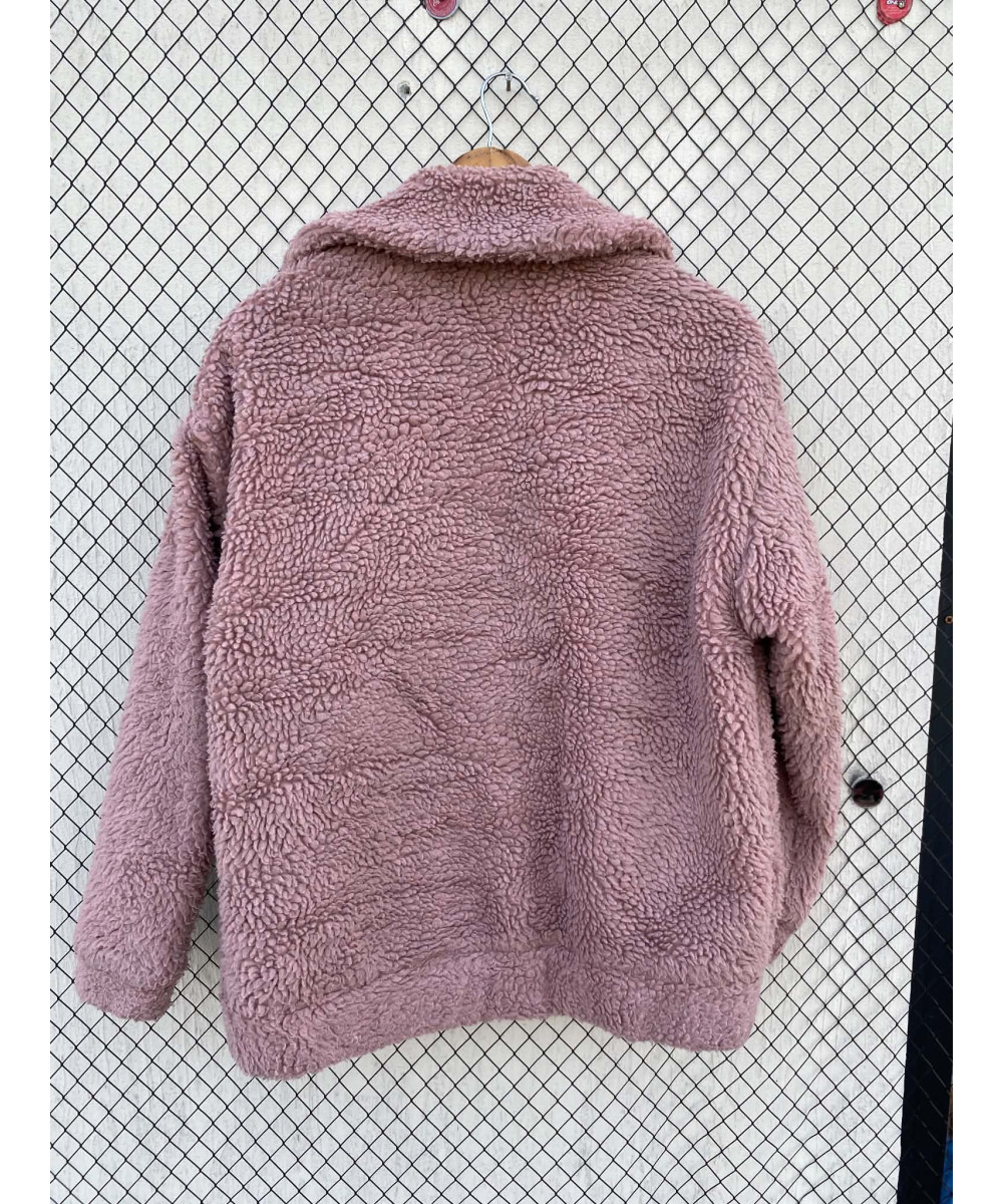 Tea pink-colored, teddy, zipper jacket