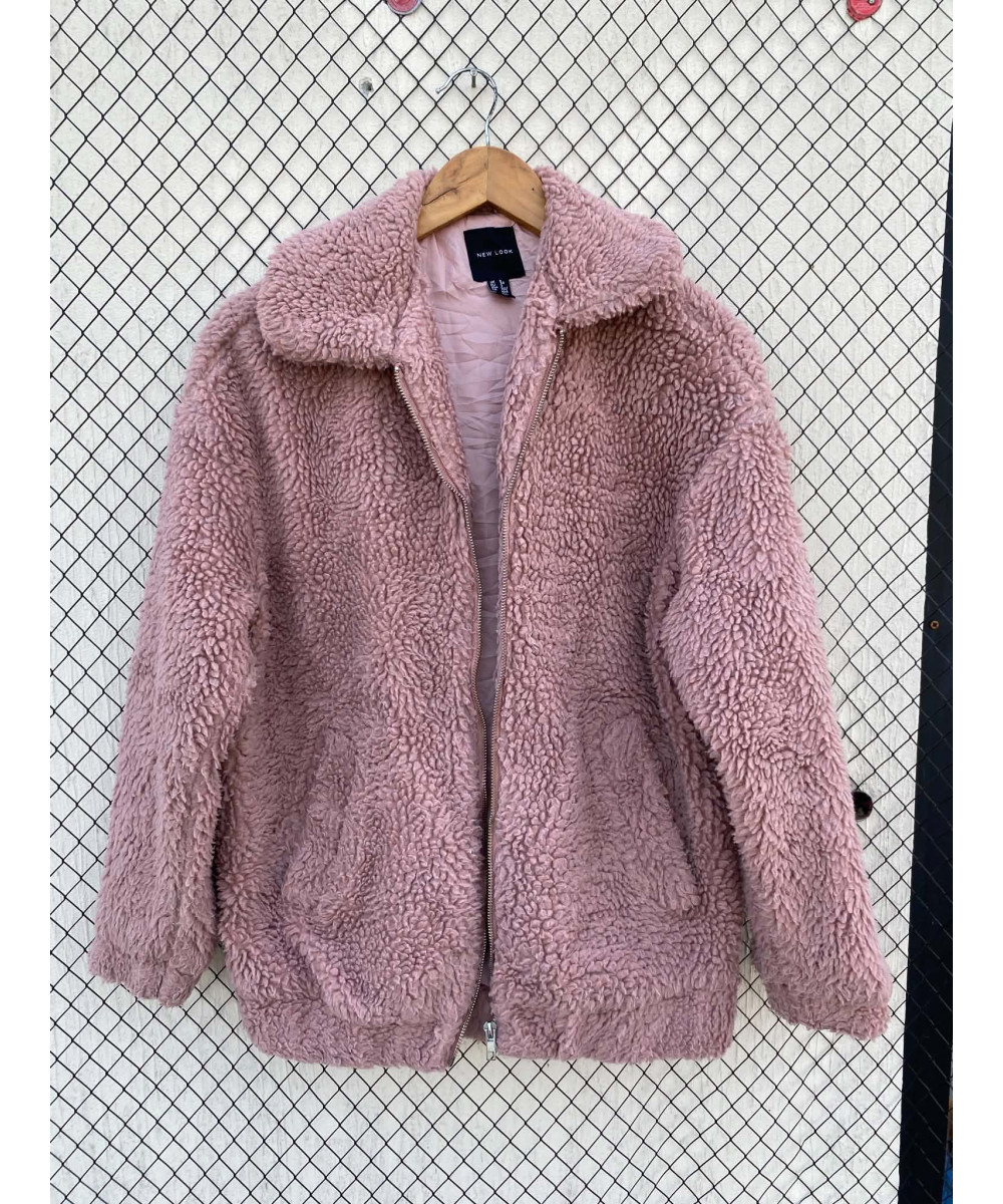 Tea pink-colored, teddy, zipper jacket