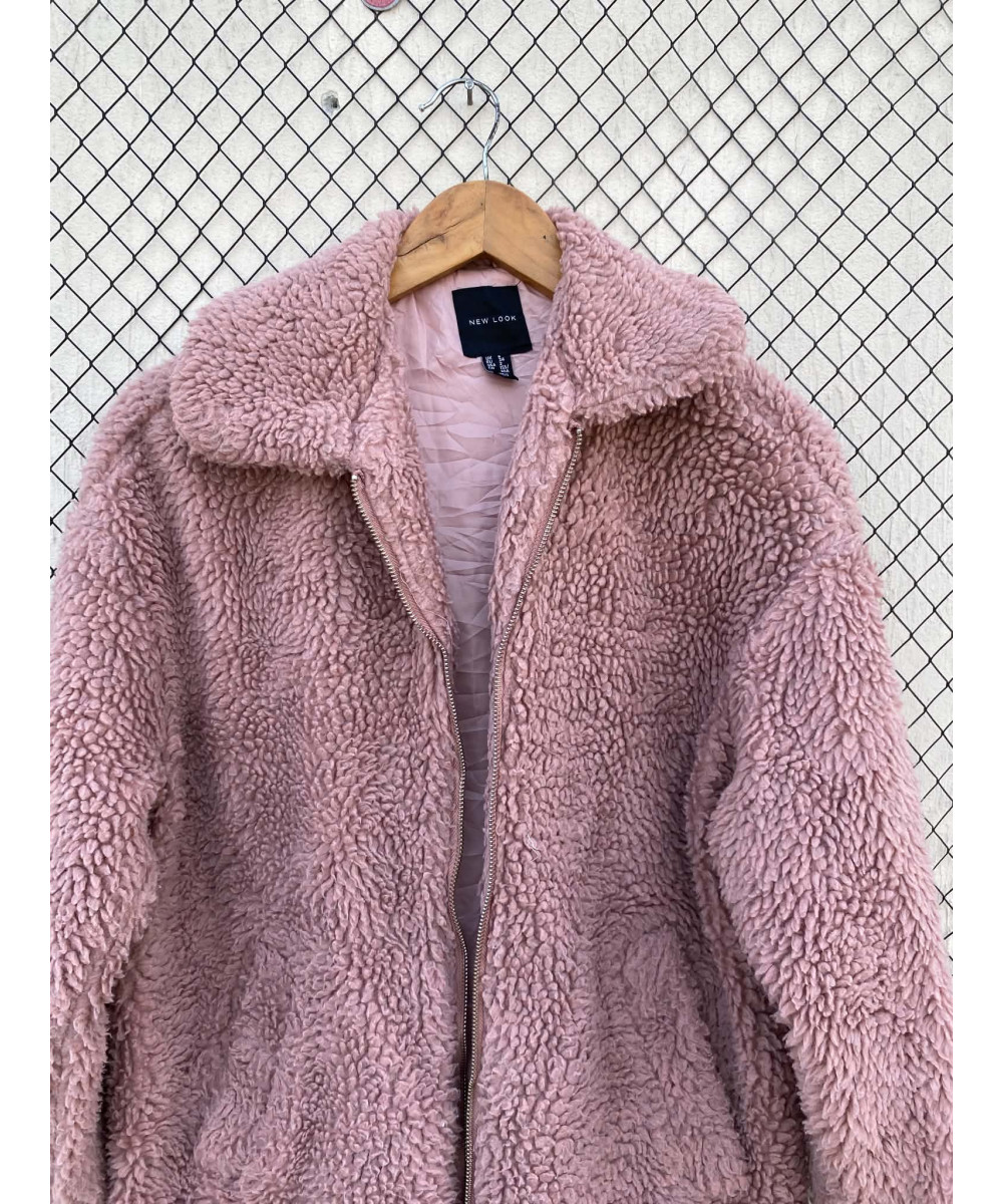 Tea pink-colored, teddy, zipper jacket