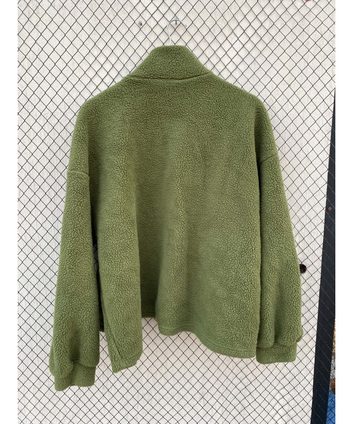 Green, teddy, oversized, zipper jacket
