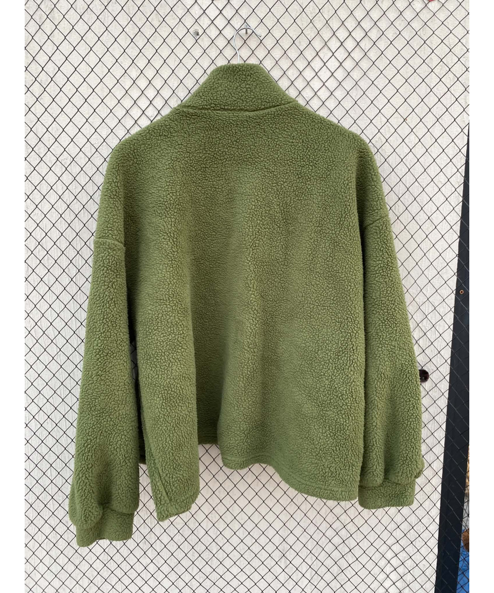 Green, teddy, oversized, zipper jacket
