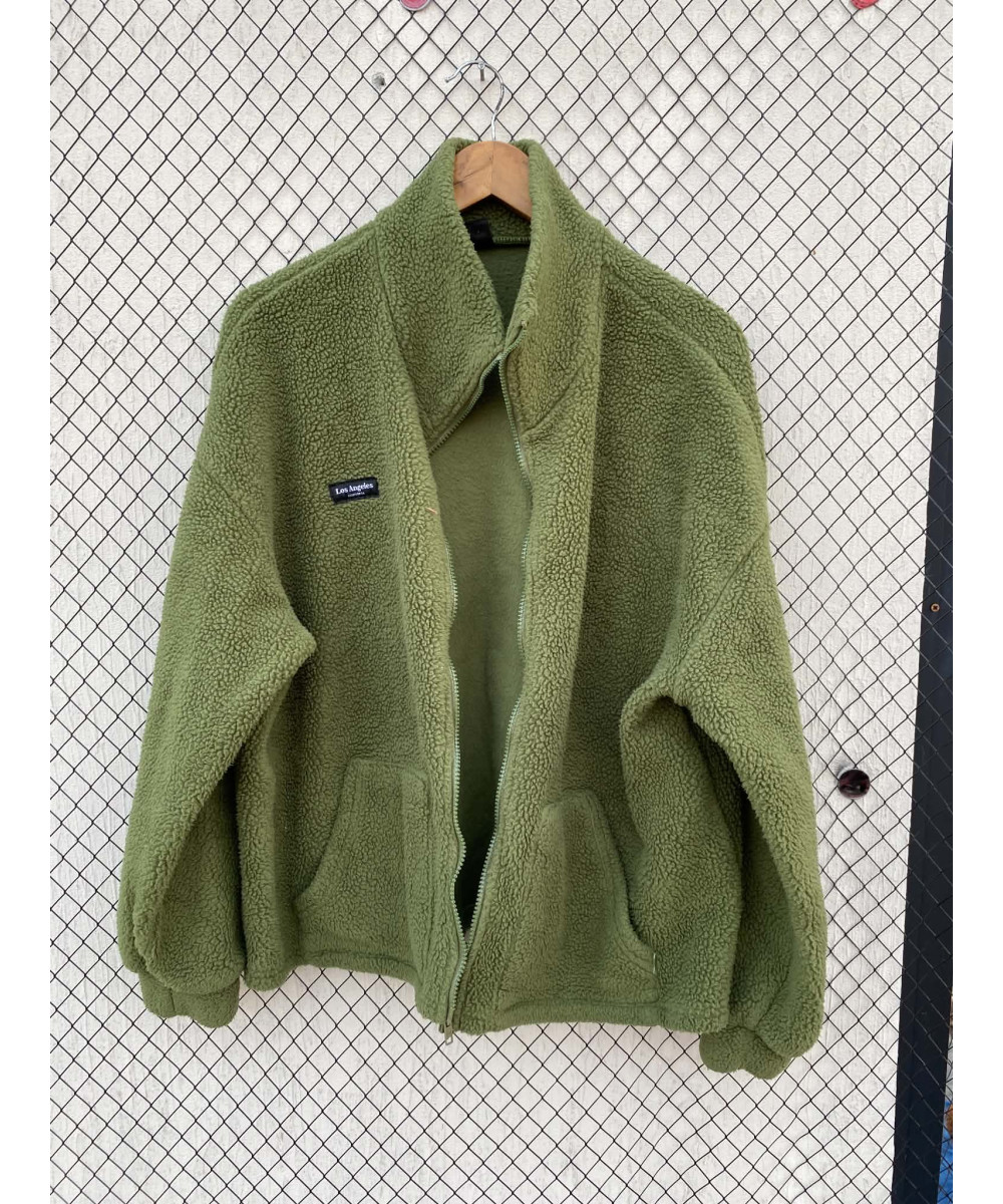 Green, teddy, oversized, zipper jacket