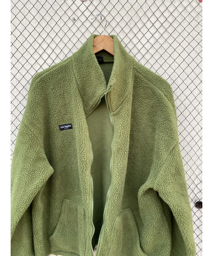Green, teddy, oversized, zipper jacket