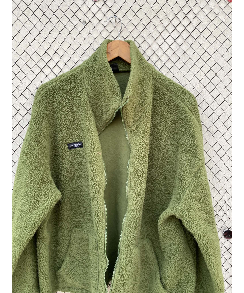 Green, teddy, oversized, zipper jacket