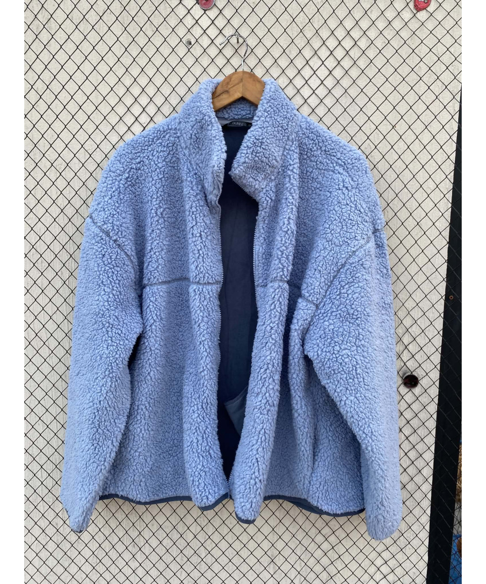 Powder blue-colored, teddy, oversized, zipper jacket