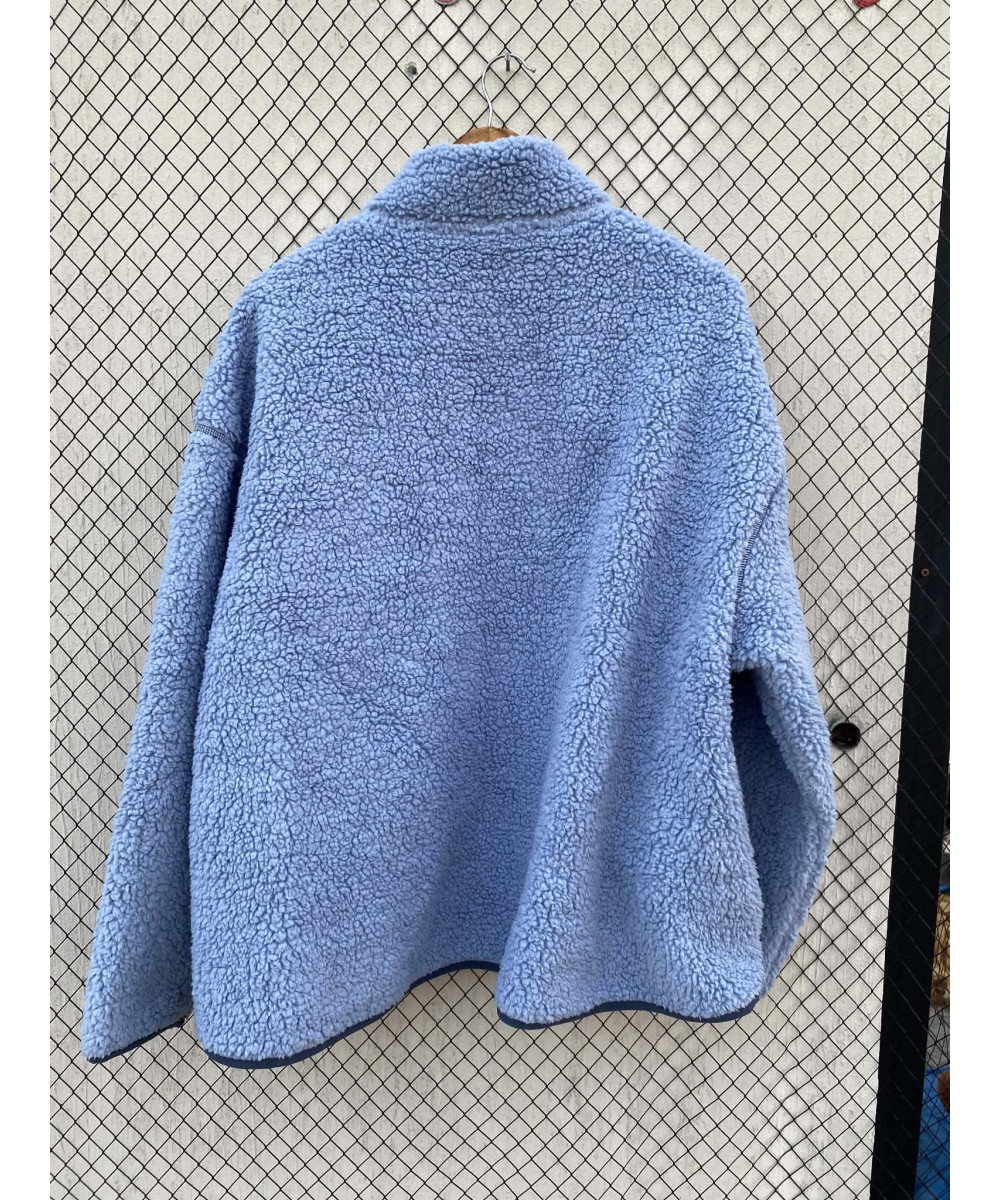 Powder blue-colored, teddy, oversized, zipper jacket