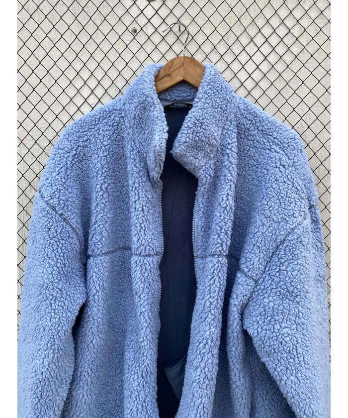 Powder blue-colored, teddy, oversized, zipper jacket