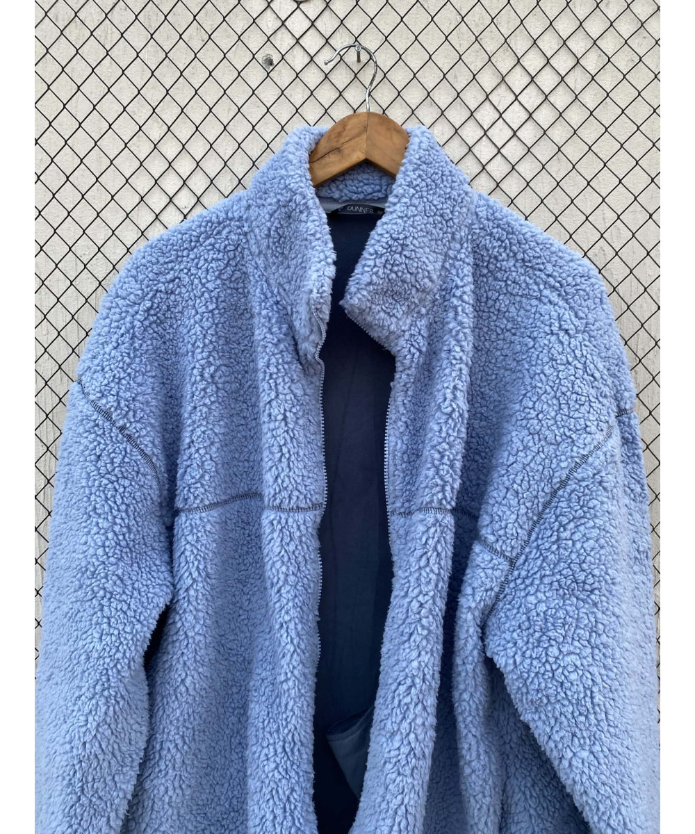 Powder blue-colored, teddy, oversized, zipper jacket