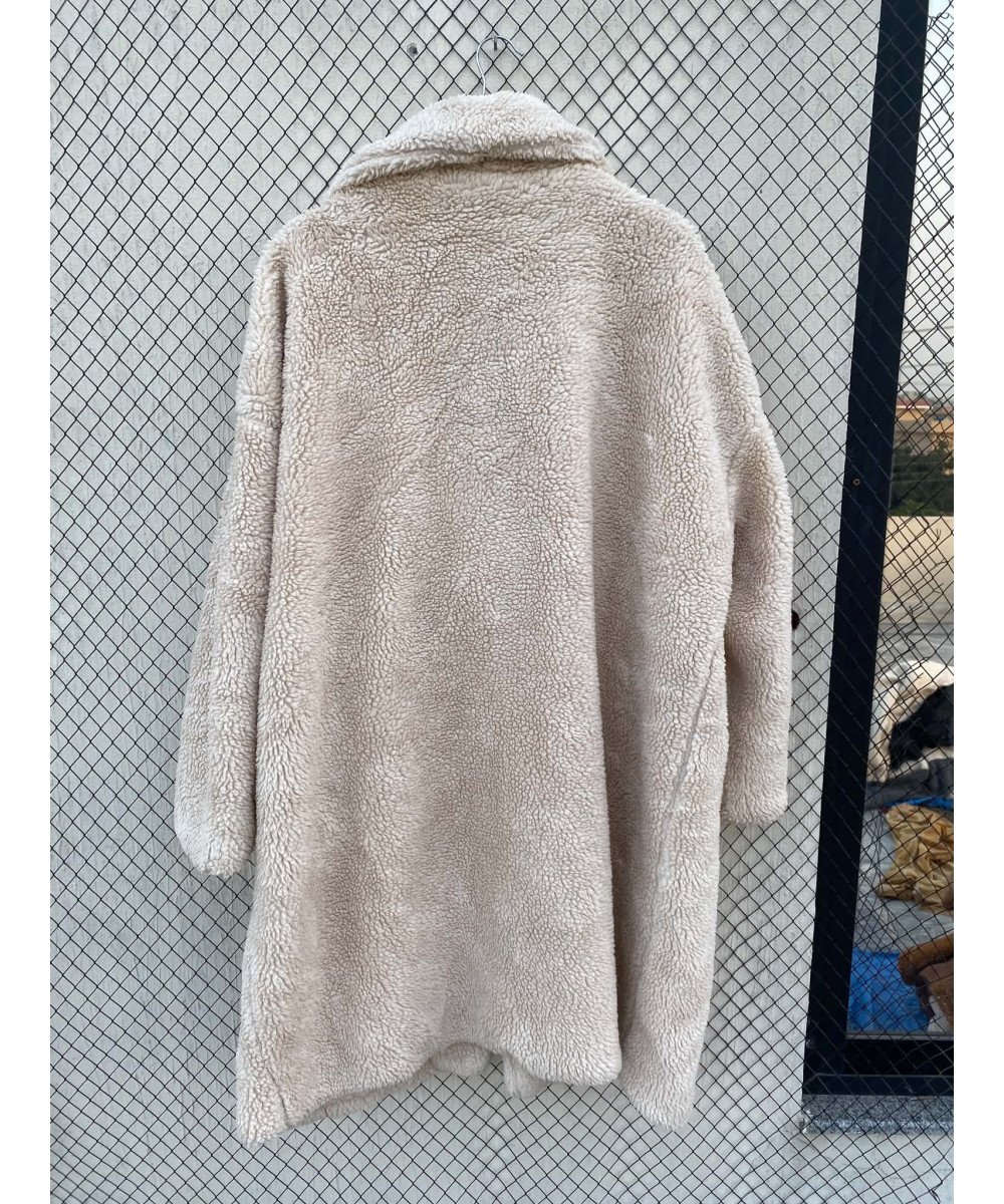 Off-white colored, long, teddy coat