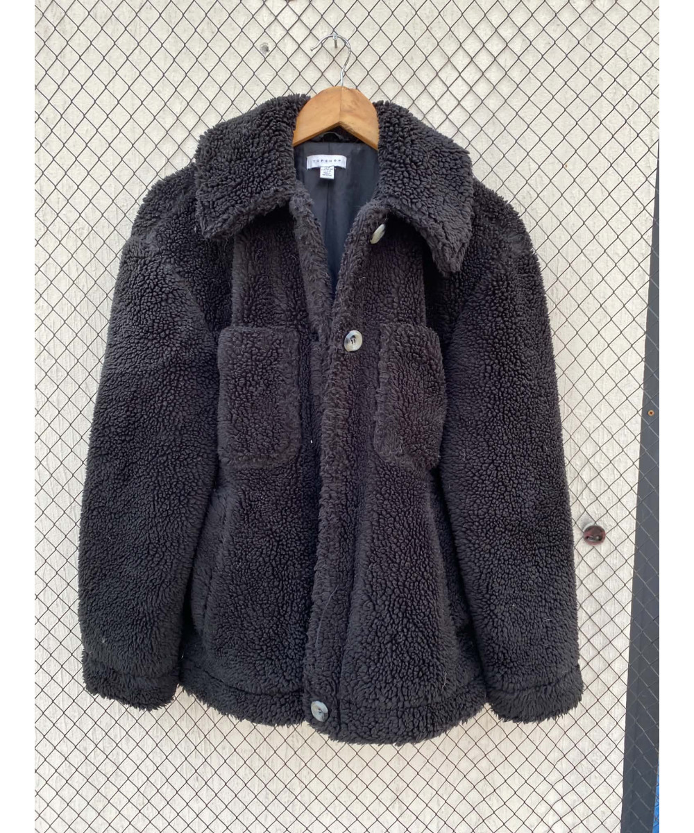 Black, teddy, button-up jacket