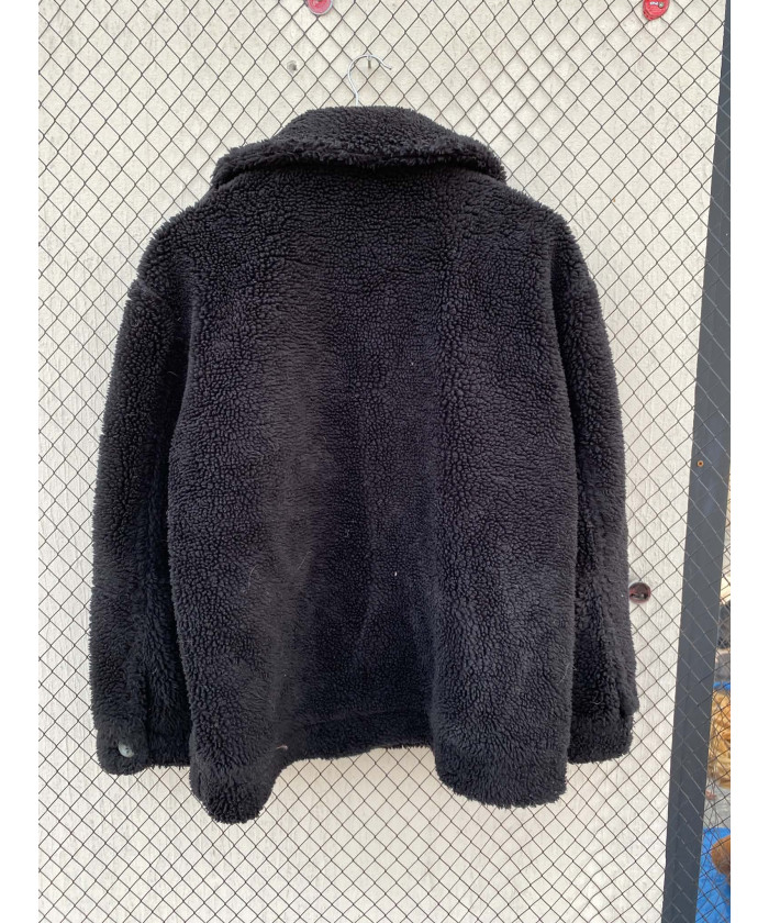 Black, teddy, button-up jacket