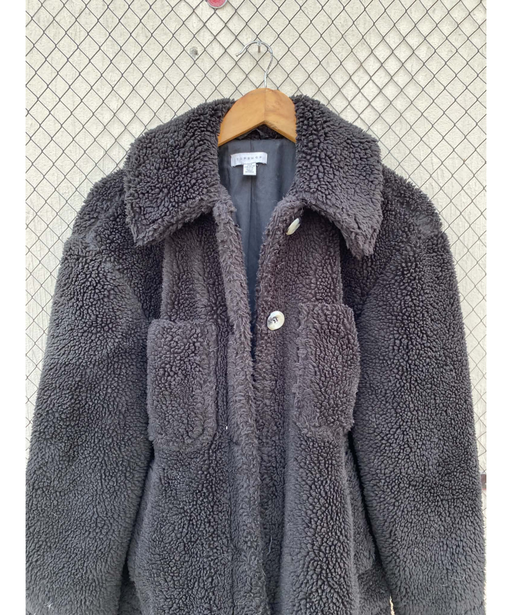 Black, teddy, button-up jacket