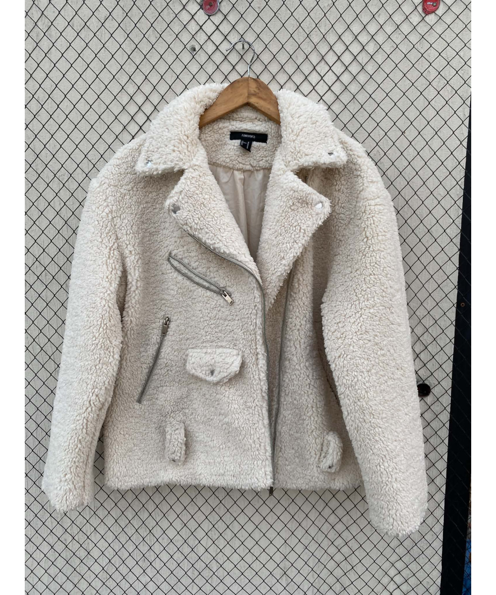 Off-white colored, teddy, bikers style jacket