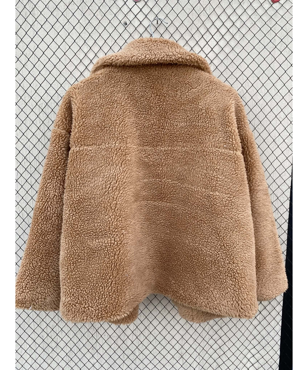 Amber brown-colored, teddy, zipper jacket