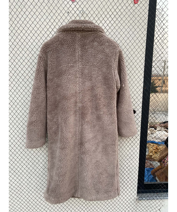 Gray, long, teddy coat
