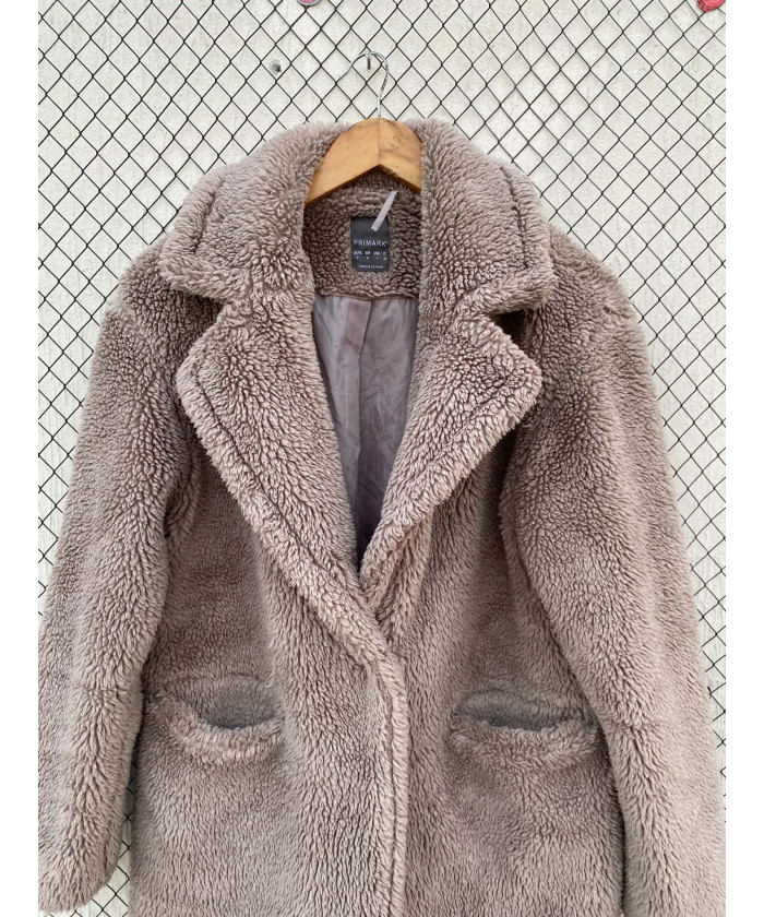 Gray, long, teddy coat