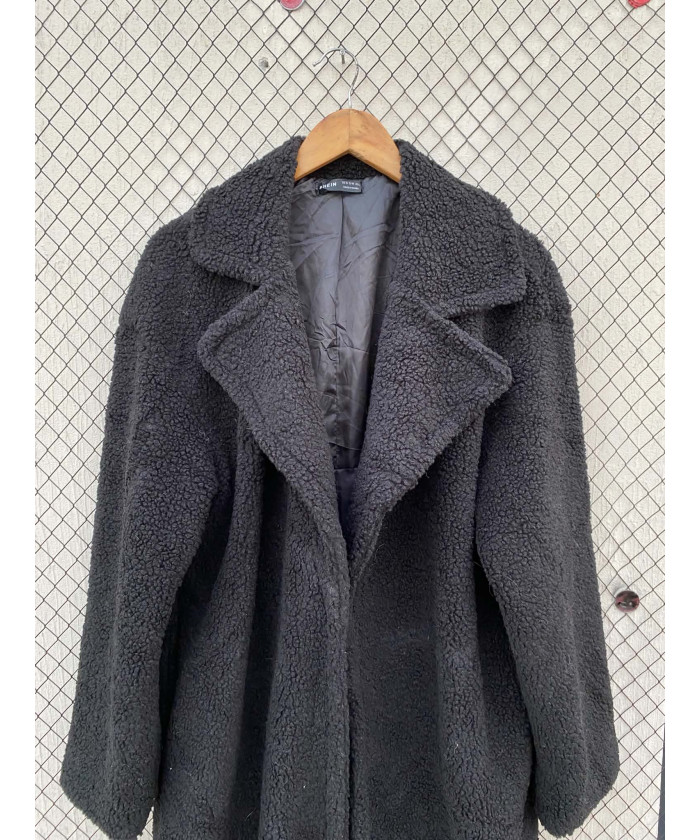 Black, long, teddy coat