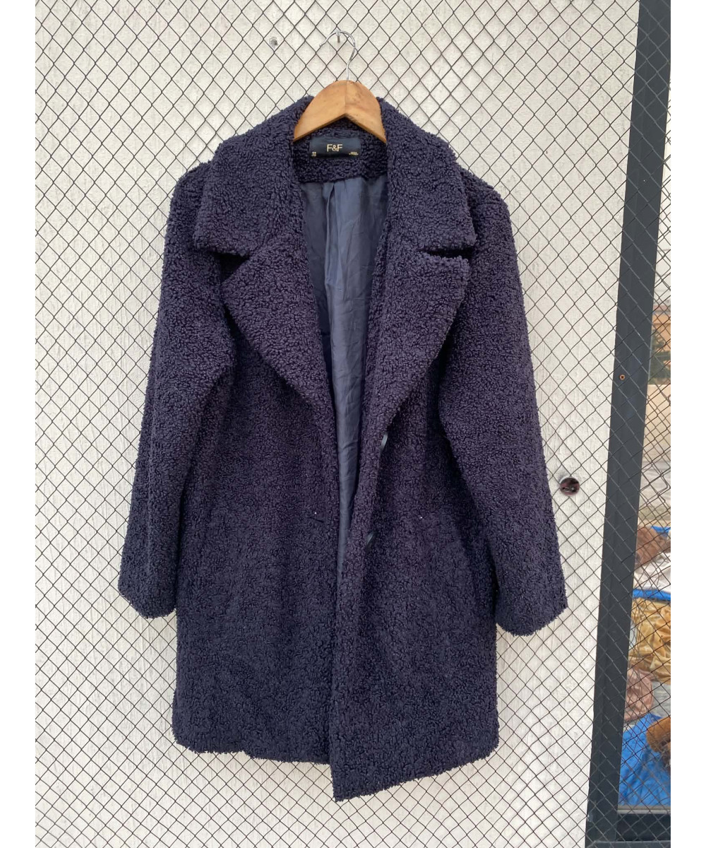 Navy blue-colored, teddy coat