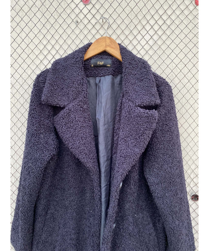 Navy blue-colored, teddy coat