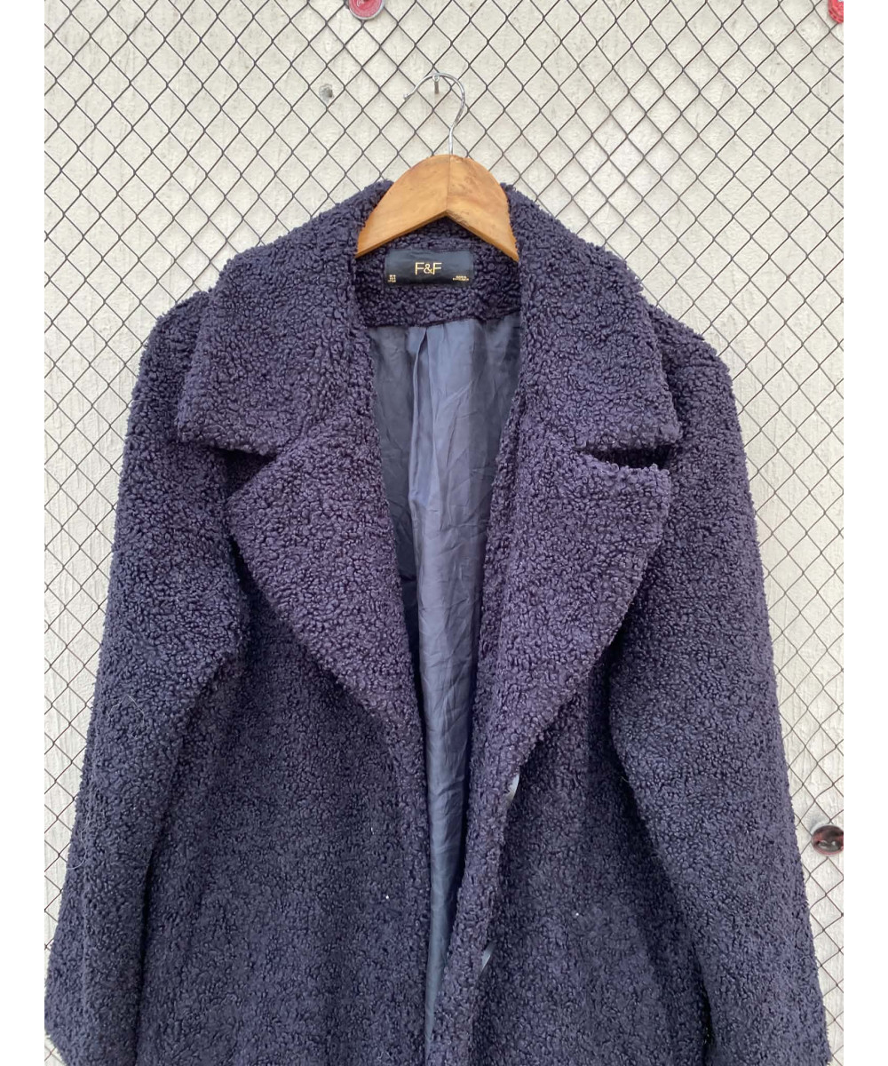 Navy blue-colored, teddy coat