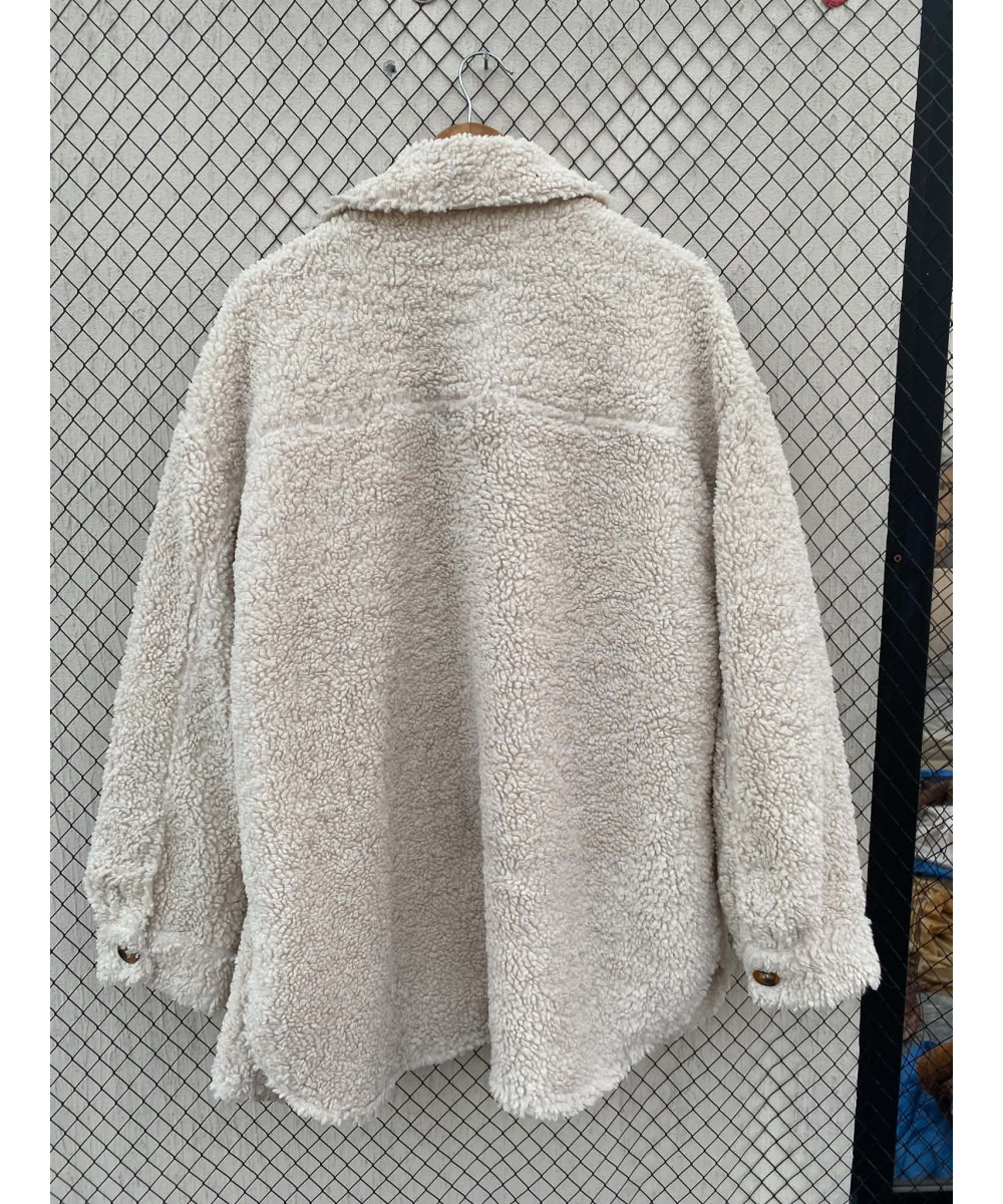 Cream-colored, teddy, button-up jacket