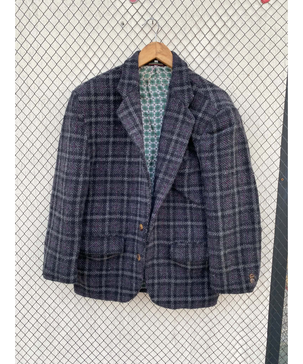 Black, checkered, wool coat