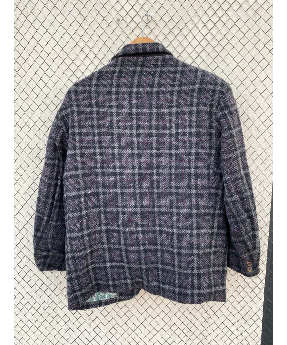 Black, checkered, wool coat