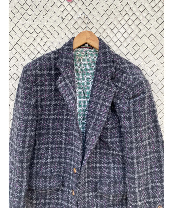 Black, checkered, wool coat