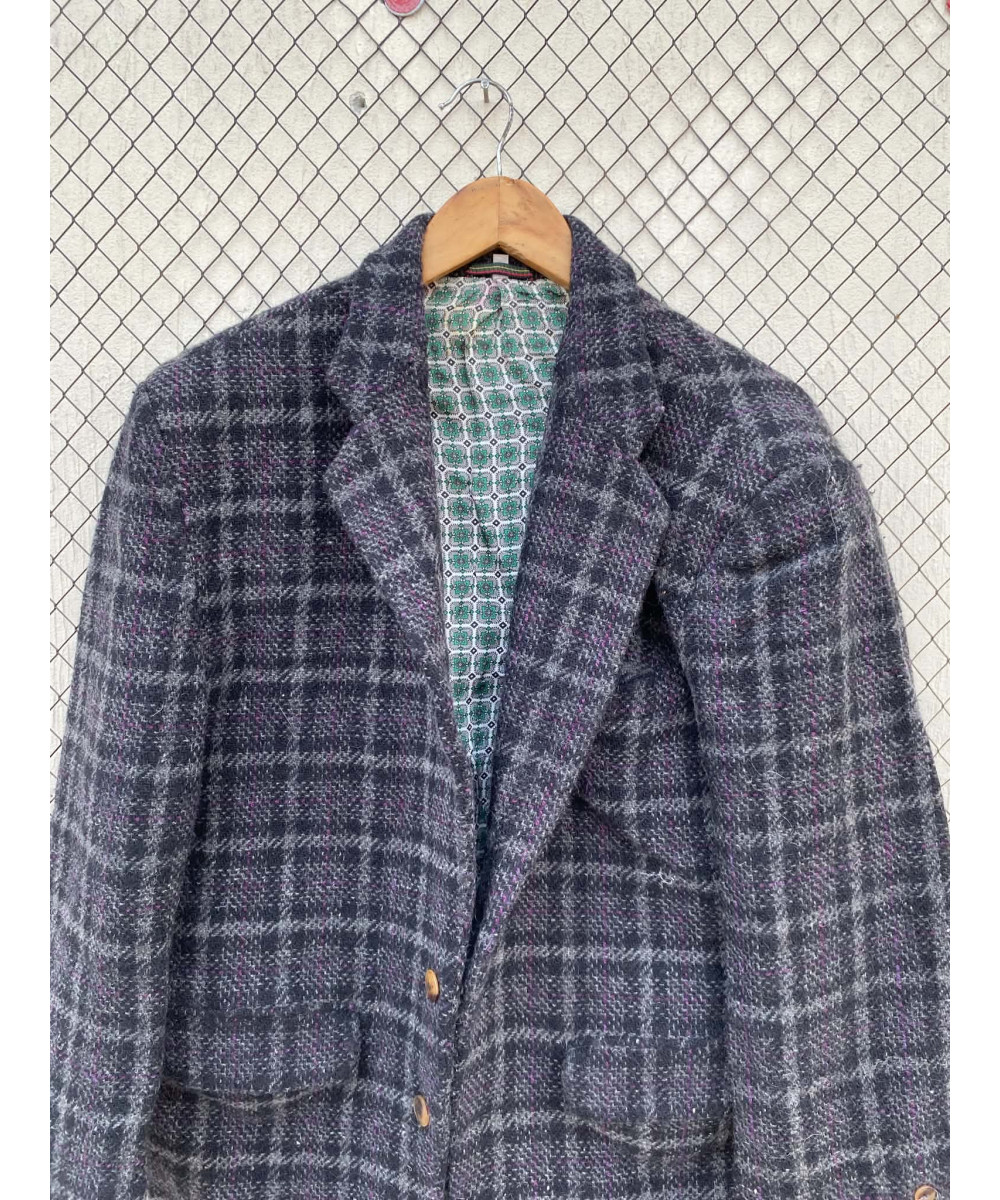 Black, checkered, wool coat