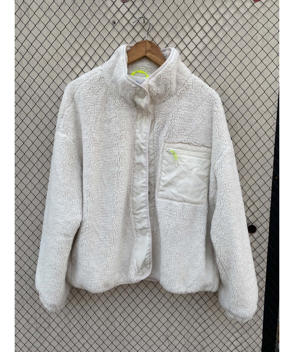 White, teddy, zipper jacket