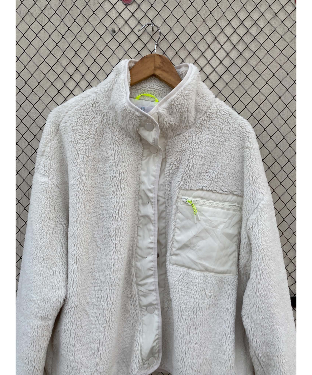 White, teddy, zipper jacket