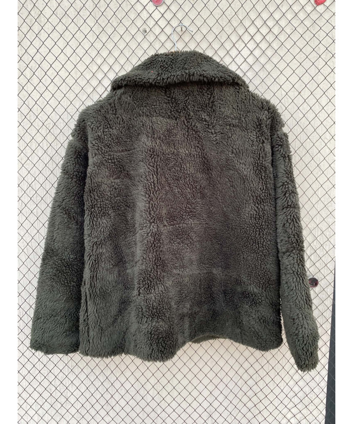 Army green-colored, teddy, zipper jacket
