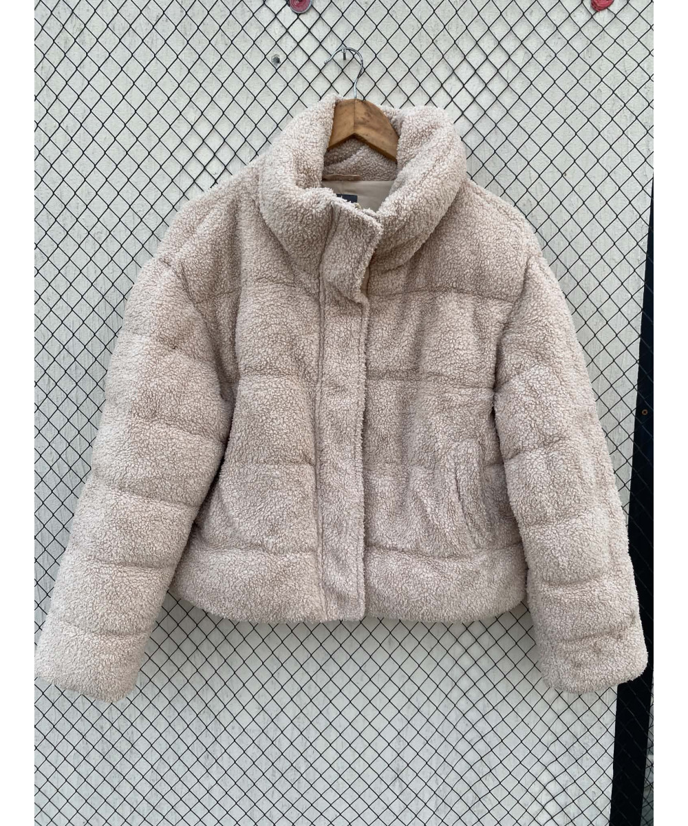 Beige, teddy, puffer, zipper jacket