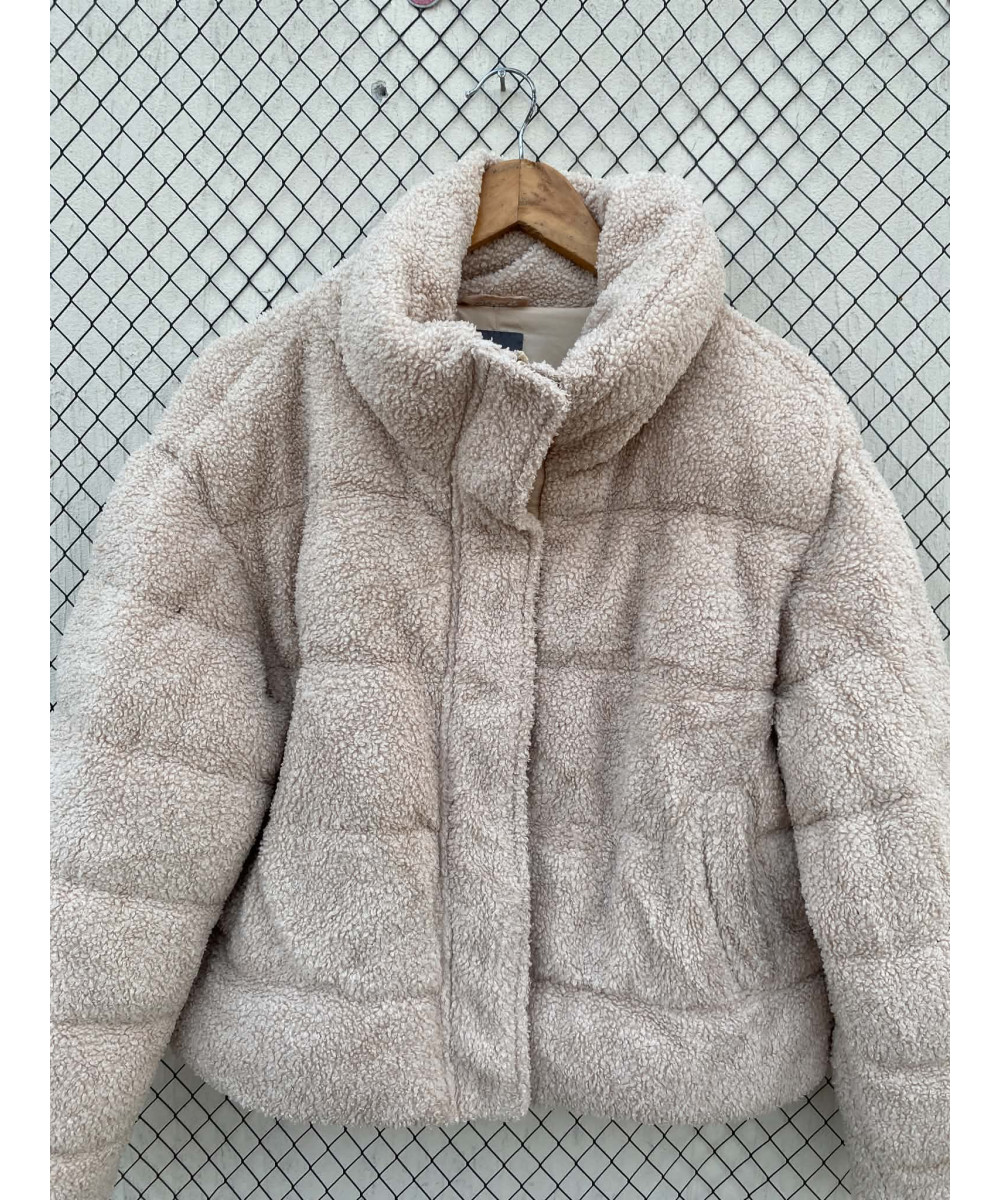Beige, teddy, puffer, zipper jacket