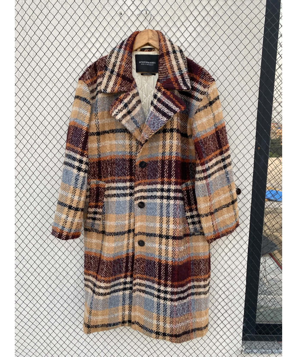 Beige, checkered, wool coat